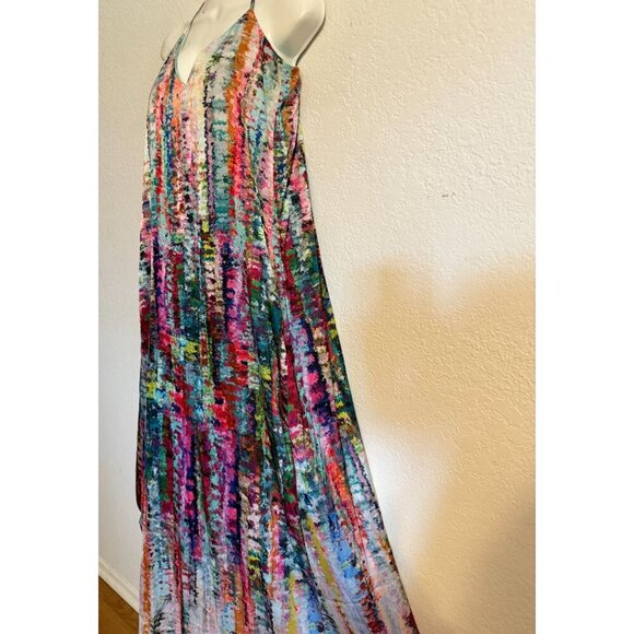 Nicole Miller New York Multicolor Halter Maxi Dress M Polyester Blend Boho Beach - Picture 11 of 16
